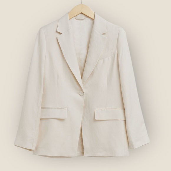 NWT & Other Stories | Relaxed Cut-Away Tailored Blazer | White | US 6 - Picture 1 of 11